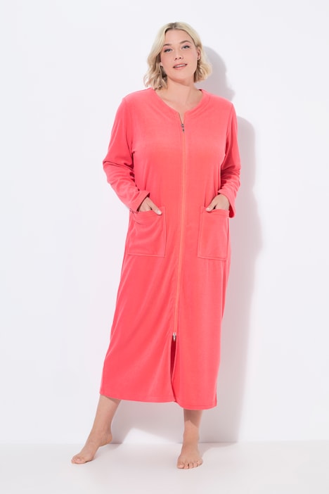 Long Zip Front Cotton Blend Terry Bathrobe