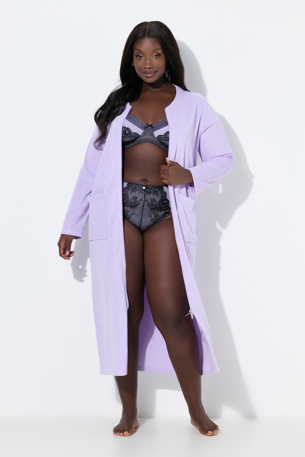 Badekåbe, 2-vejslynlås, frotté, lange ærmer