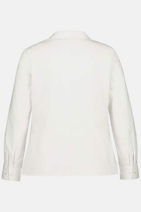 Blus, öppen skjortkrage, rynkeffekt, knappar, lång ärm