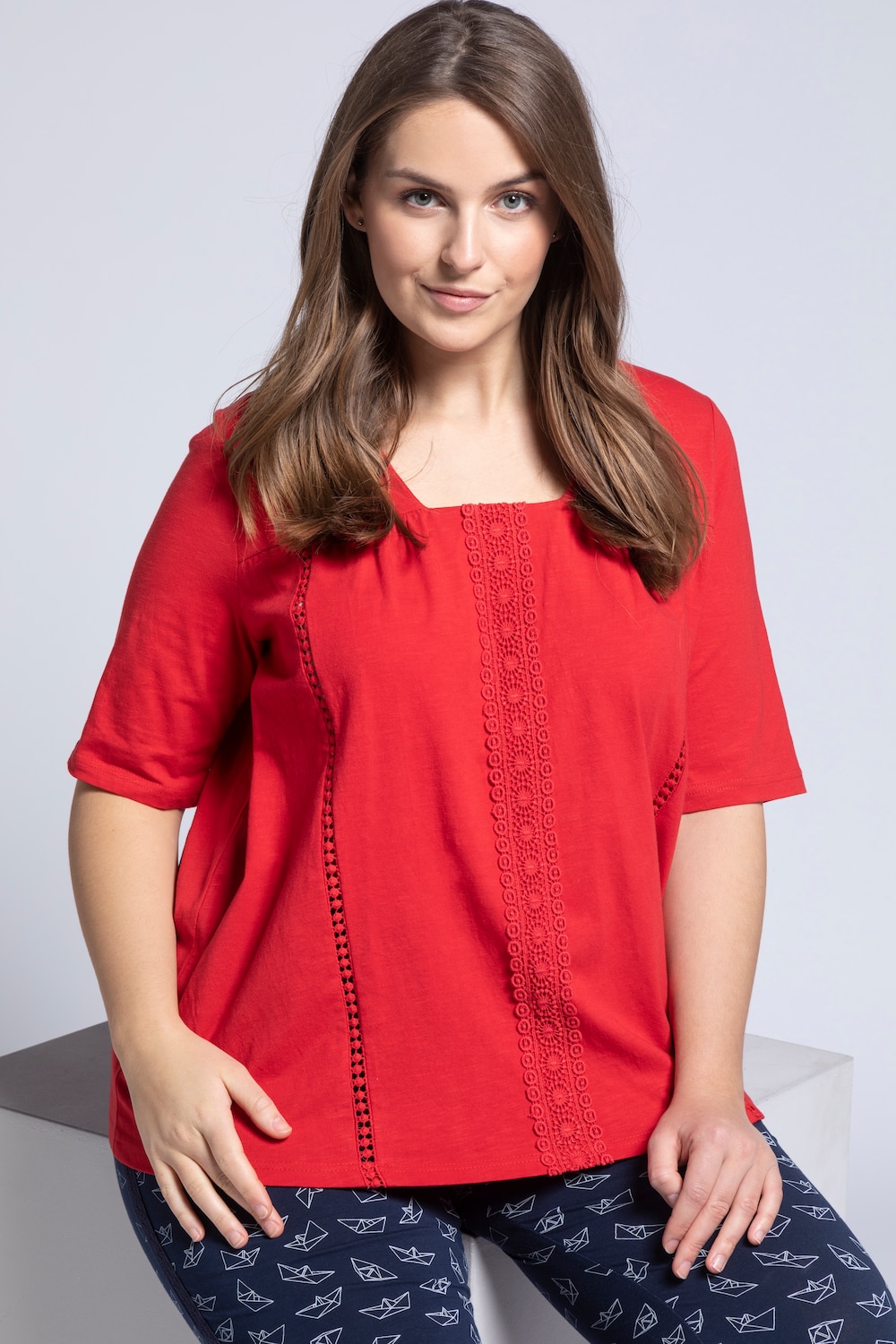 Grote Maten shirt, Dames, rood, Maat: 50/52, Katoen, Ulla Popken Grote Maten shirt, Dames, rood, Maat: 50/52, Katoen, Ulla Popken