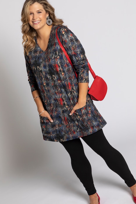 Abstract Color Print Pocket Cotton Knit Tunic