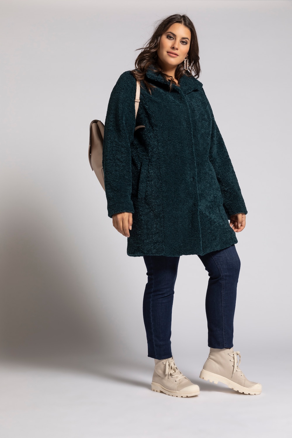 Plus Size Teddy Bear Fur Fully Lined Coat, Woman, turquoise, size: 16/18, polyester, Ulla Popken