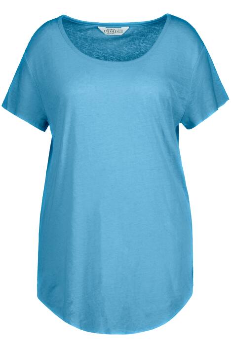 Tričko, dlouhý střih, kulatý výstřih, krátké rukávy, otevřené kraje