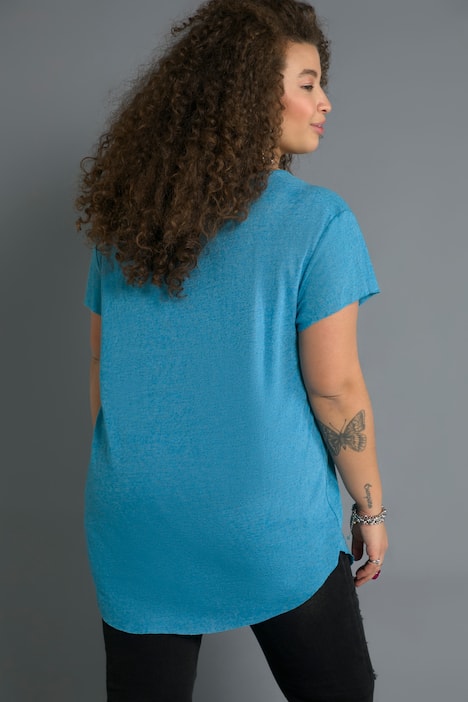 T-Shirt, lang geschnitten, Rundhals, Halbarm, offenkantig