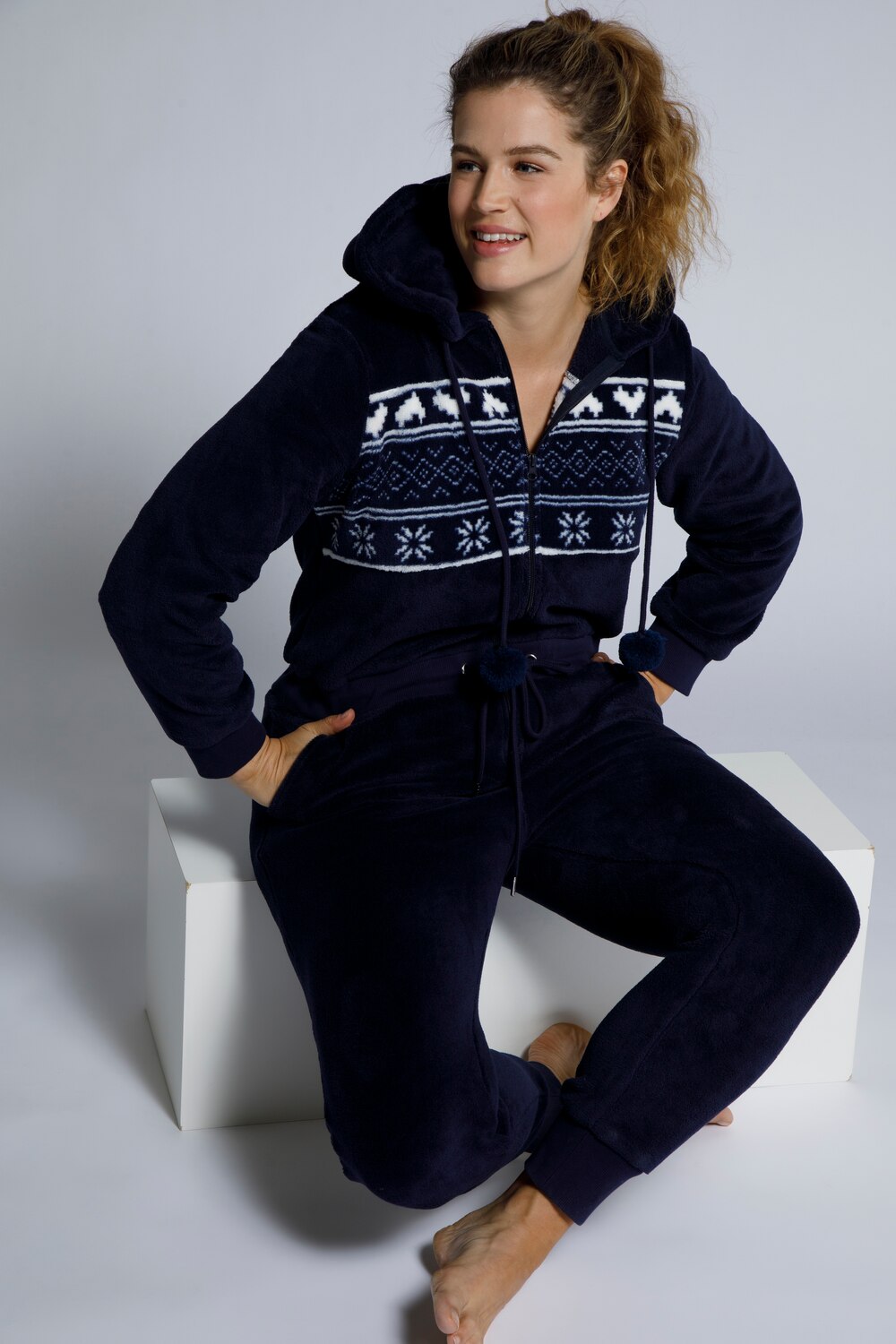 Grote Maten homewear jumpsuit, Dames, blauw, Maat: 42/44, Polyester, Ulla Popken