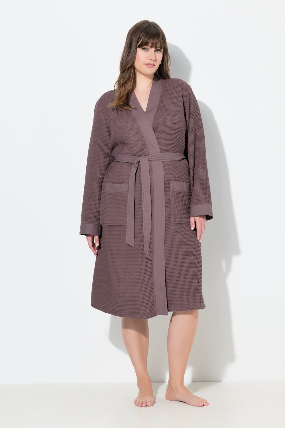 Große Größen Bademantel, Damen, braun, Größe: 54/56, Polyester/Baumwolle, Ulla Popken