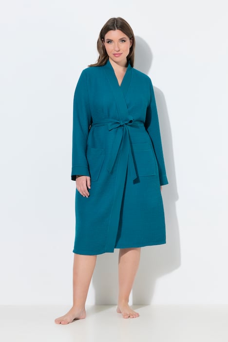 Badjas, sjaalkraag, ceintuur, wafeldoek, lange mouwen