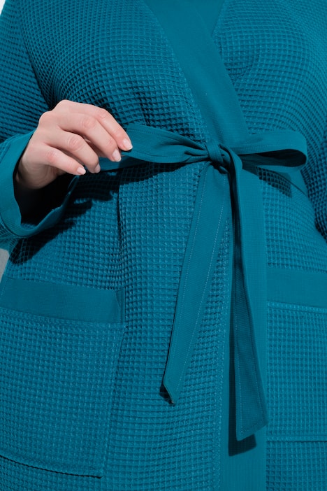 Badjas, sjaalkraag, ceintuur, wafeldoek, lange mouwen