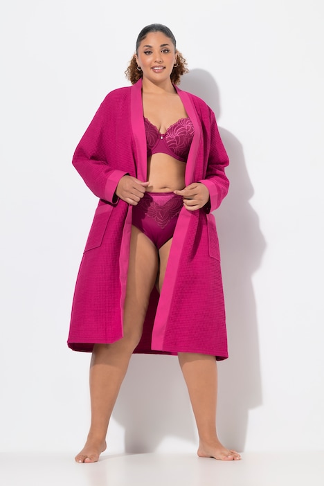 Waffle Pique Wrap Long Sleeve Cotton Bathrobe