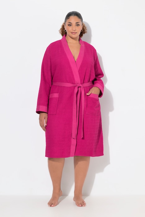 Waffle Pique Wrap Long Sleeve Cotton Bathrobe