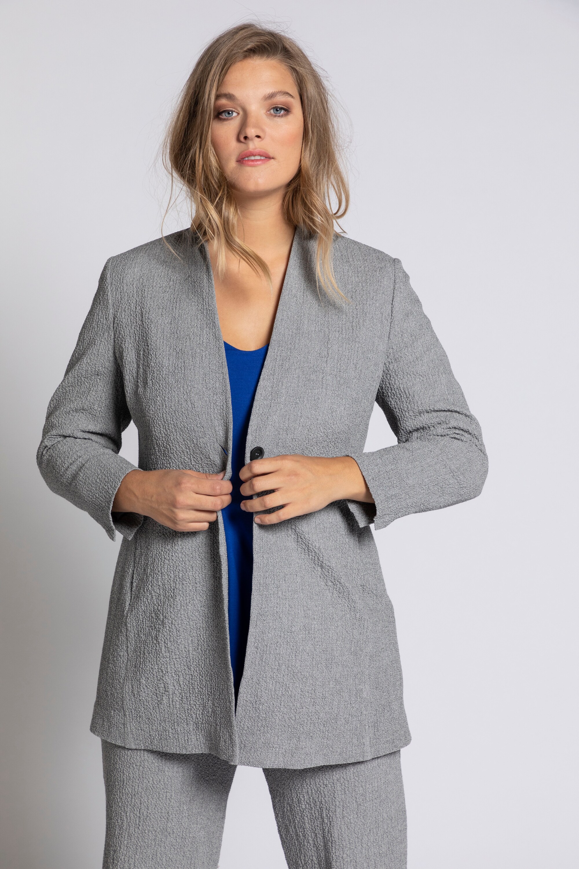 Pre-owned Ulla Popken Damen Grosse Grössen Blazer, Borkenkrepp-optik, V-ausschnitt, Selectio