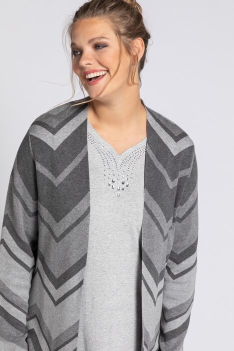 Zig Zag Jacquard Knit Open Front Cardigan Jacket | Cardigan