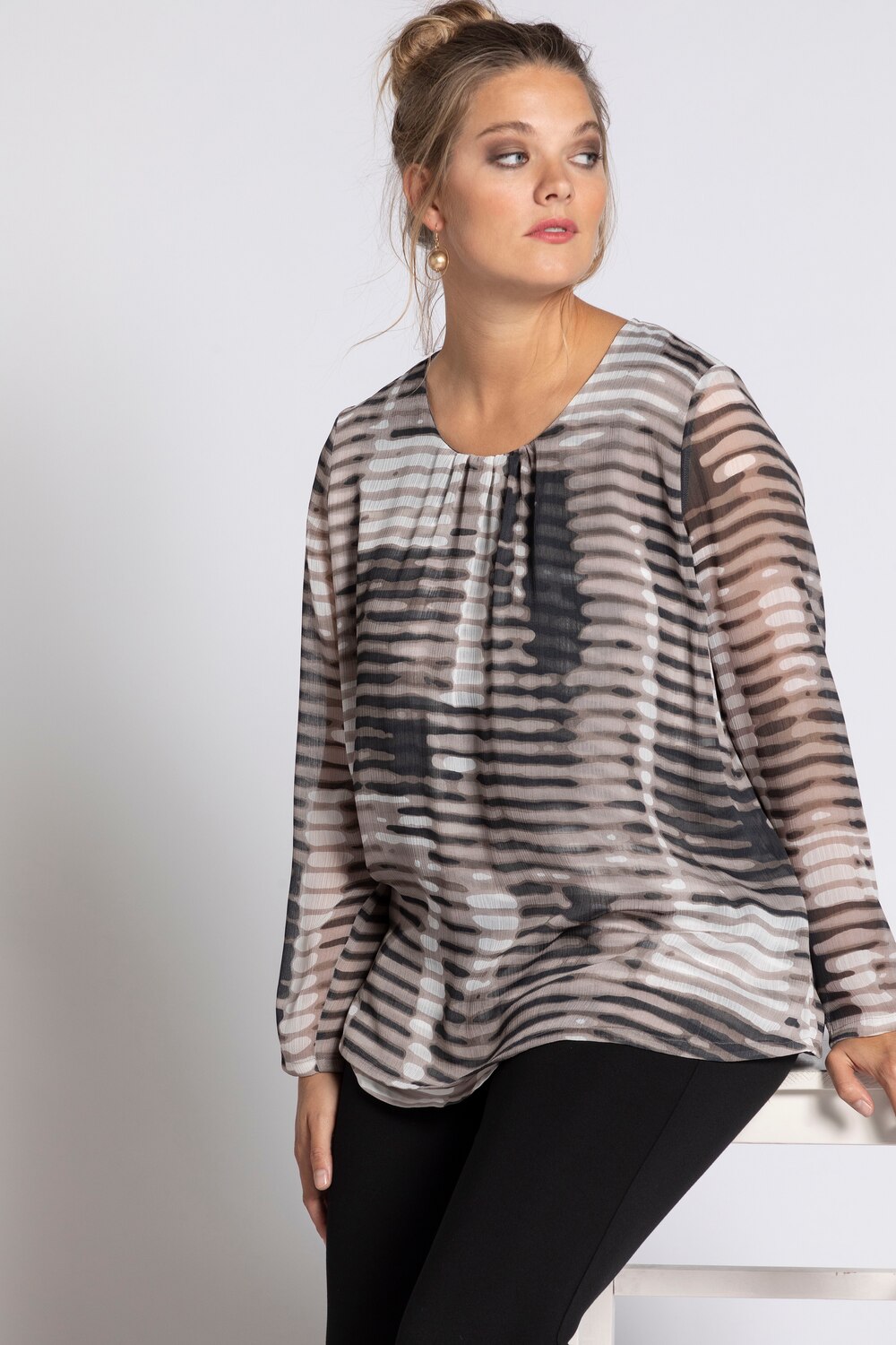 Grote Maten tuniek, Dames, bruin, Maat: 46/48, Polyester/Viscose, Ulla Popken Grote Maten tuniek, Dames, bruin, Maat: 46/48, Polyester/Viscose, Ulla Popken