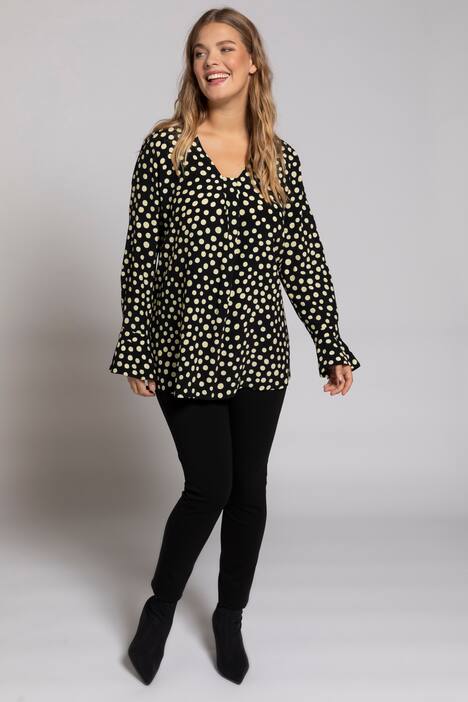 Tunika, długie rękawy, falbana, grochy