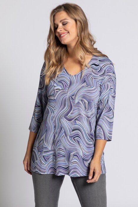 Marble Swirl Print V-Neck Slinky Knit Top | T-Shirts | Knit Tops & Tees ...