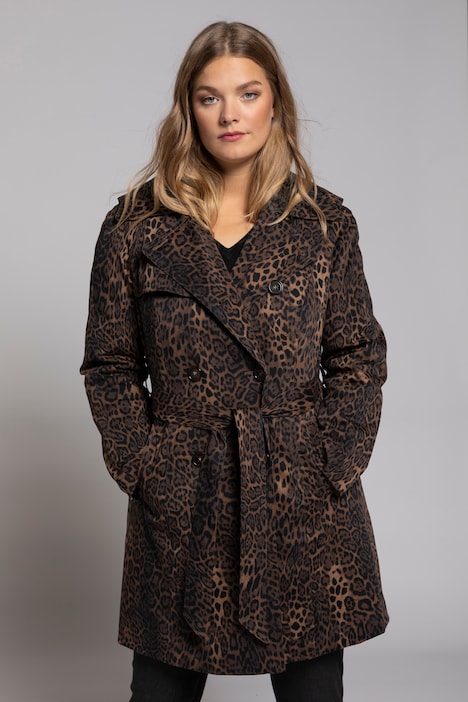 Leopard Print Fully Lined Stretch Trench Coat
