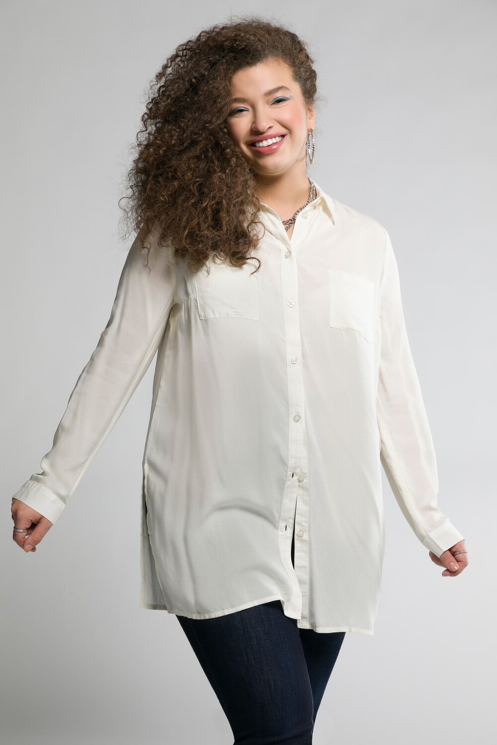 Grote Maten overhemdblouse, Dames, geel, Maat: 42/44, Synthetische vezels, Studio Untold