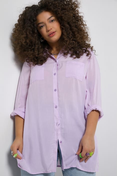 Bluzka koszulowa, długi kształt, kołnierzyk koszulowy, długi rękaw