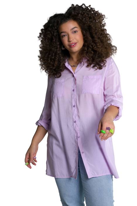 Košilová halenka, dlouhý střih, dlouhé rukávy, náprsní kapsy