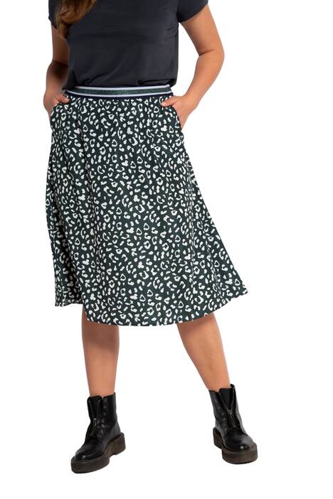 Midi sukně, A střih, leopardí vzor, třpytivý elastický pas