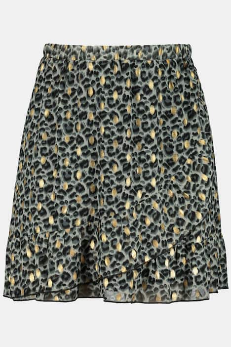 Minirock, Leoprint, Elastikbund, Volants, goldene Details