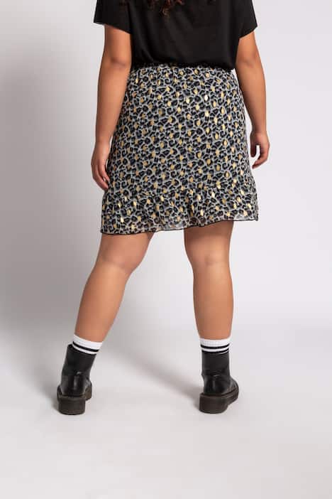 Minirock, Leoprint, Elastikbund, Volants, goldene Details