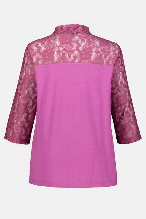 Shirt, Spitze, A-Linie, Stehkragen, 3/4-Ärmel