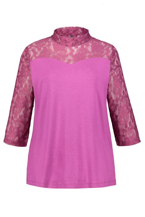 Tričko, krajka, A střih, stojáček, 3/4 rukávy