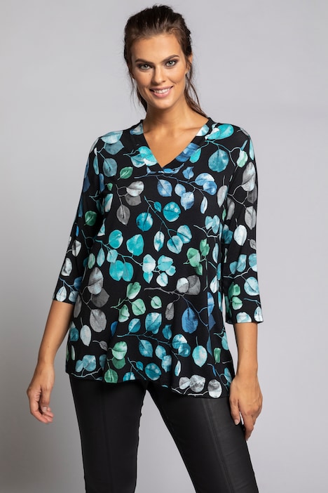 Awesome Leaf Print A-line Fit Stretch Knit Top