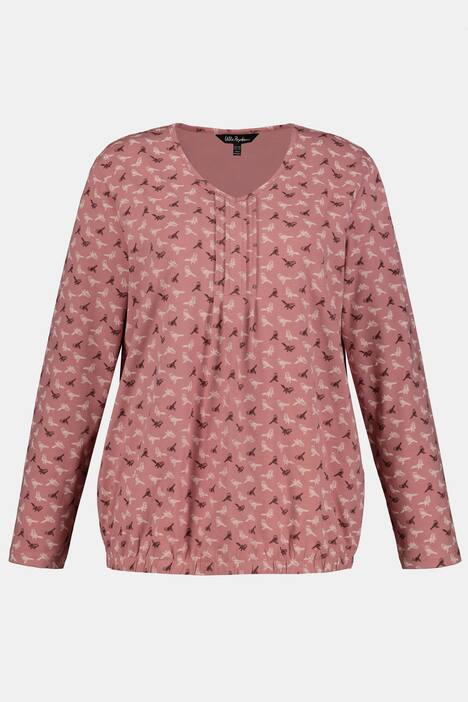 Shirt, Vogelmuster, Regular, Biesen, elastischer Saum