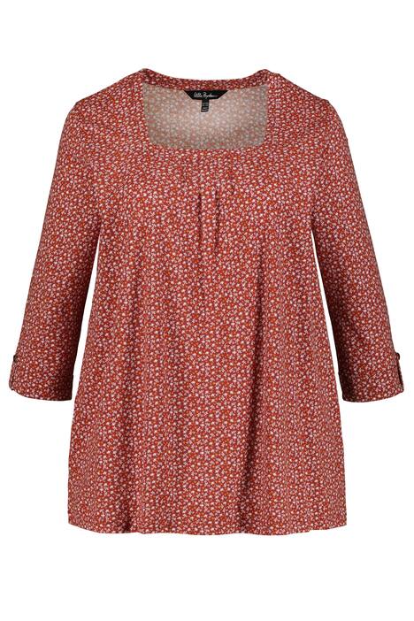 Tričko, květinový vzor, A střih, hranatý výstřih