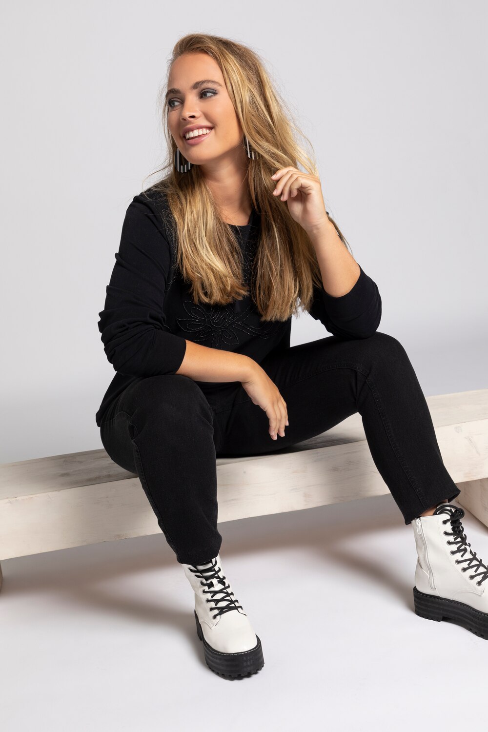 Grote Maten sweatshirt, Dames, zwart, Maat: 50/52, Katoen, Ulla Popken Grote Maten sweatshirt, Dames, zwart, Maat: 50/52, Katoen, Ulla Popken