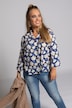 Metallic Stripe Floral Print Button Front Blouse