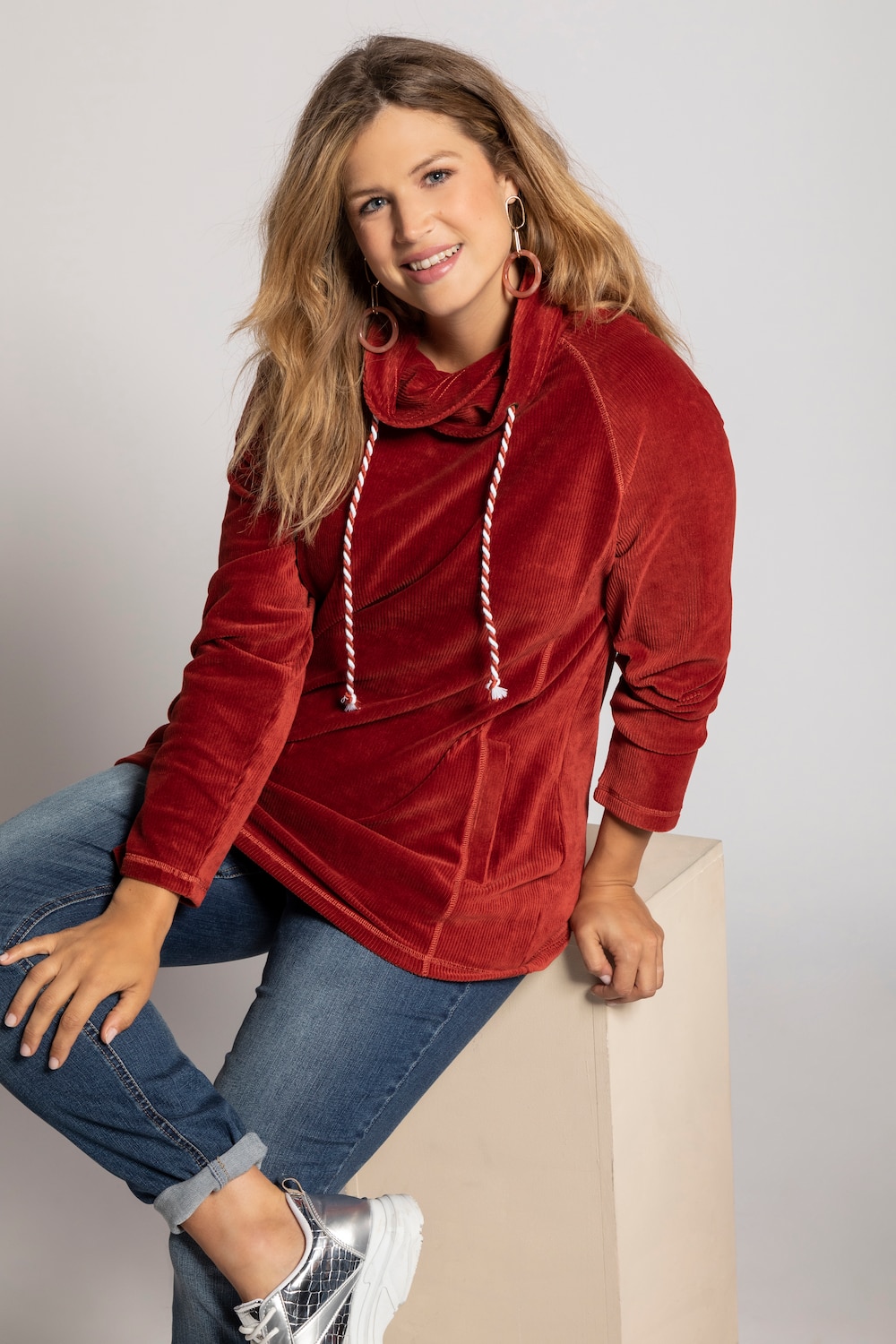 Grote Maten sweatshirt, Dames, rood, Maat: 58/60, Katoen/Polyester, Ulla Popken