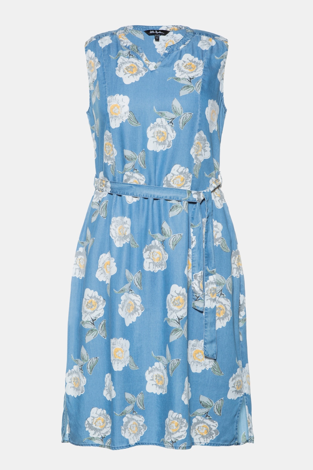 Plus Size Vintage Floral Print Belted Lyocell Tank Dress, Woman, blue, size: 28/30, synthetic fibers, Ulla Popken
