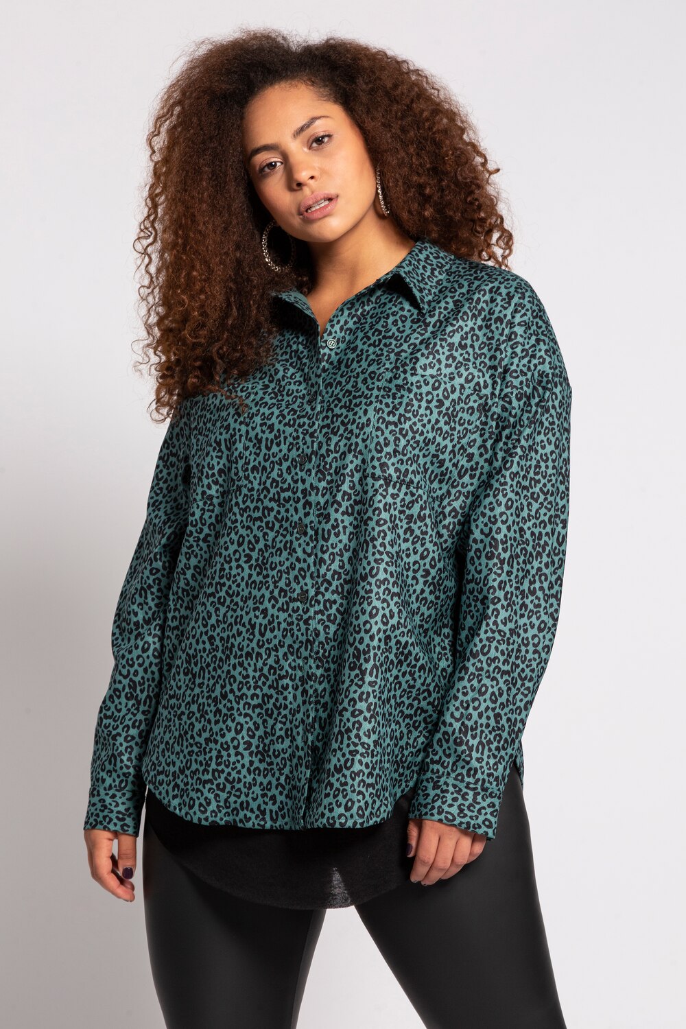 Grote Maten corduroy blouse, Dames, groen, Maat: 54/56, Polyester, Studio Untold