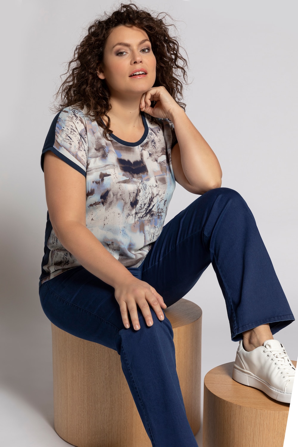 Grote Maten shirt, Dames, blauw, Maat: 50/52, Katoen, Ulla Popken Grote Maten shirt, Dames, blauw, Maat: 50/52, Katoen, Ulla Popken