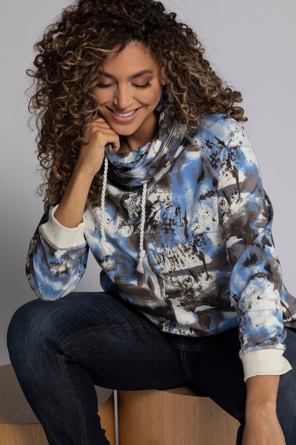Grote Maten Sweatshirt, Dames, blauw, Maat: 46/48, Katoen, Ulla Popken Grote Maten Sweatshirt, Dames, blauw, Maat: 46/48, Katoen, Ulla Popken