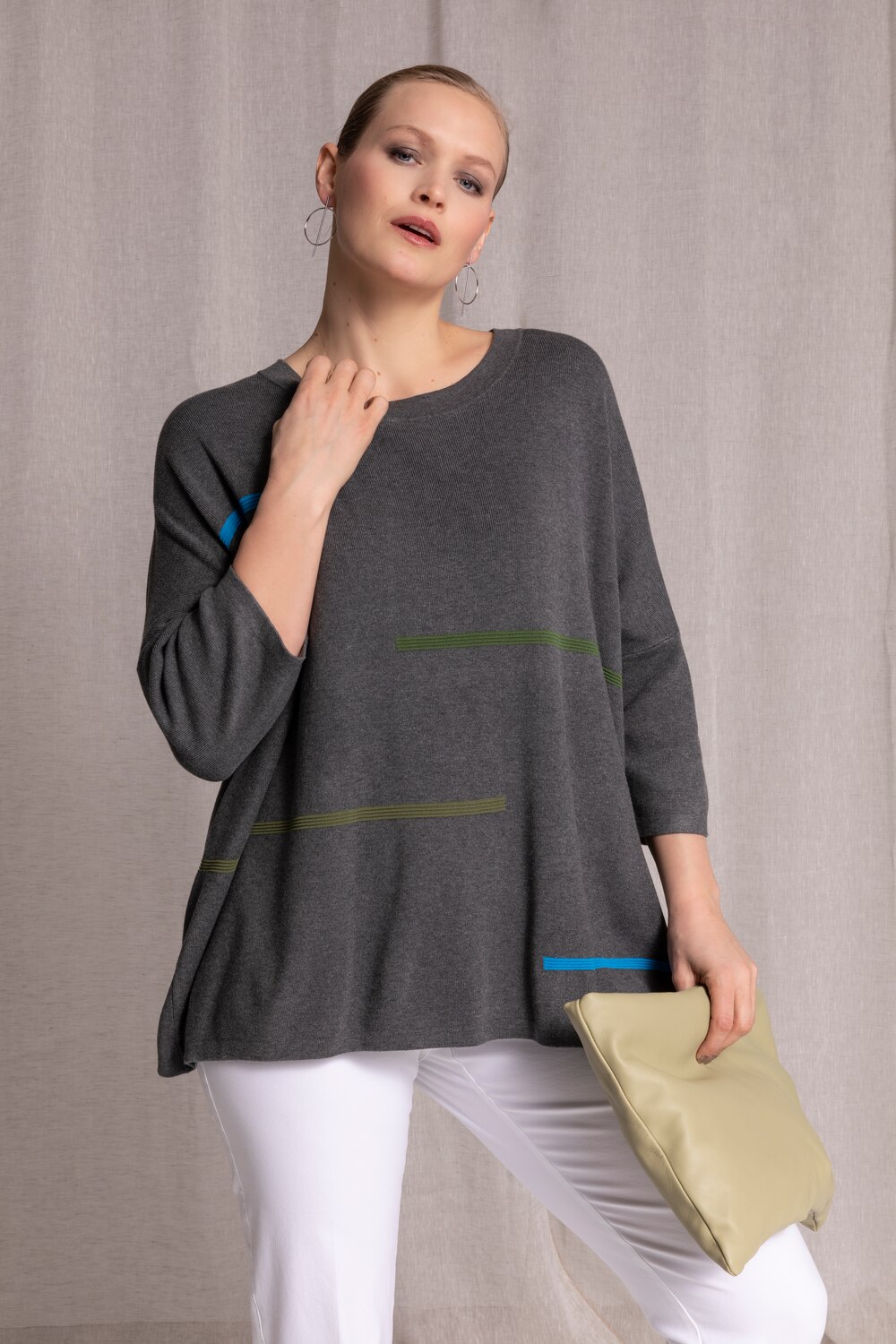 Grote Maten pullover, Dames, grijs, Maat: 54/56, Viscose/Synthetische vezels, Ulla Popken