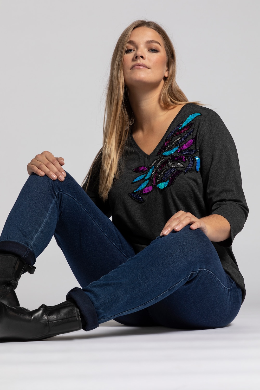Grote Maten Shirt, Dames, grijs, Maat: 54/56, Viscose, Ulla Popken Grote Maten Shirt, Dames, grijs, Maat: 54/56, Viscose, Ulla Popken