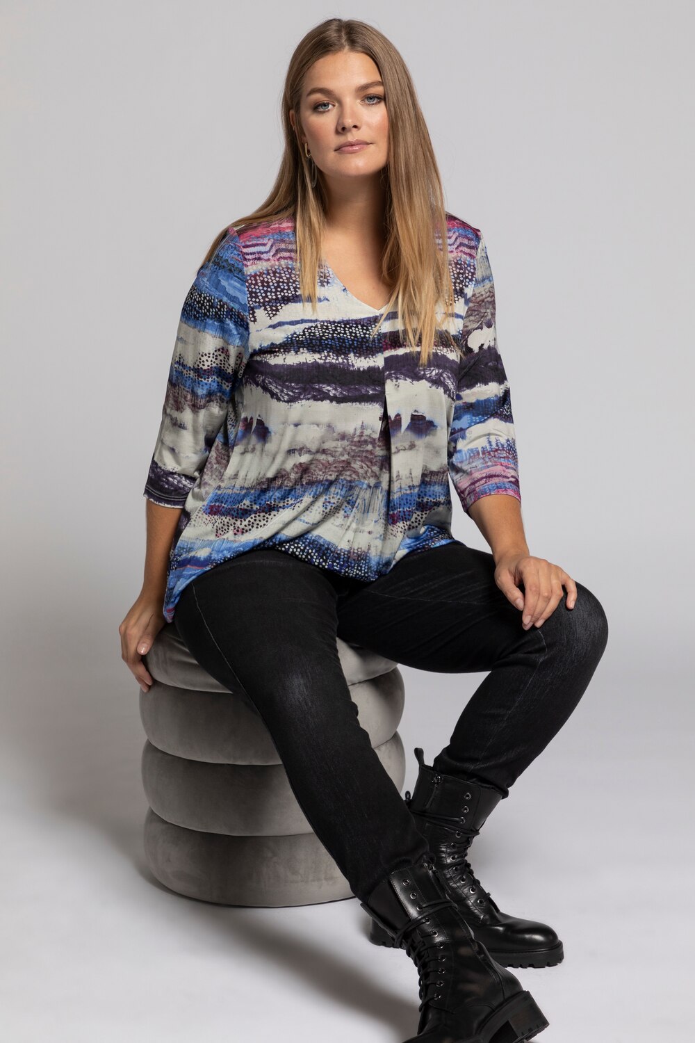 Grote Maten Shirt, Dames, blauw, Maat: 58/60, Viscose, Ulla Popken Grote Maten Shirt, Dames, blauw, Maat: 58/60, Viscose, Ulla Popken