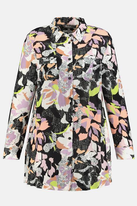 Hemdbluse, Blumenmuster, Seitenschlitze, Langarm