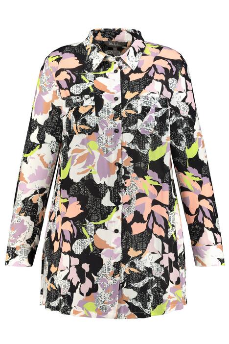 Košilová halenka, květovaný vzor, boční rozparky, dlouhé rukávy