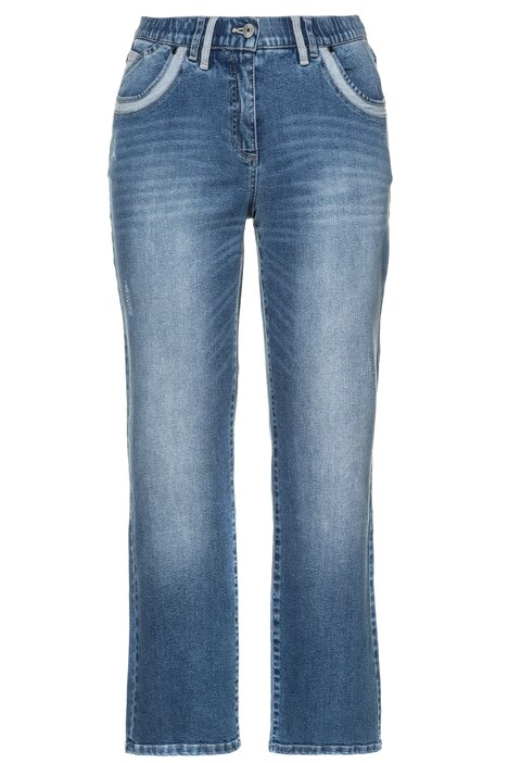 Džíny Mandy, lehce roztrhaný vzhled, 5 kapes, pačvork, široké a rovné