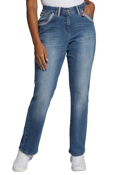 Džíny Mandy, lehce roztrhaný vzhled, 5 kapes, pačvork, široké a rovné