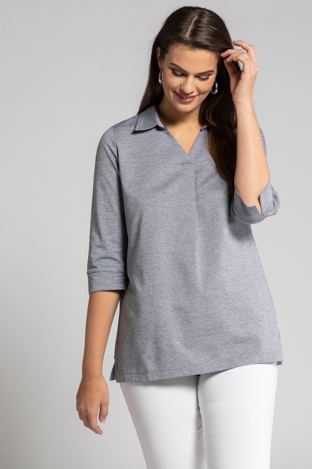 Grote Maten poloshirt, Dames, blauw, Maat: 50/52, Katoen/Polyester, Ulla Popken Grote Maten poloshirt, Dames, blauw, Maat: 50/52, Katoen/Polyester, Ulla Popken