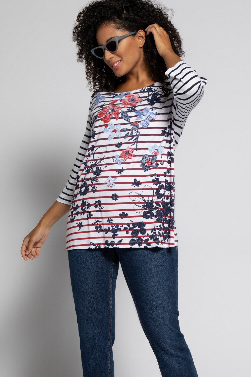 Grote Maten gestreept shirt, Dames, grijs, Maat: 54/56, Viscose, Ulla Popken Grote Maten gestreept shirt, Dames, grijs, Maat: 54/56, Viscose, Ulla Popken