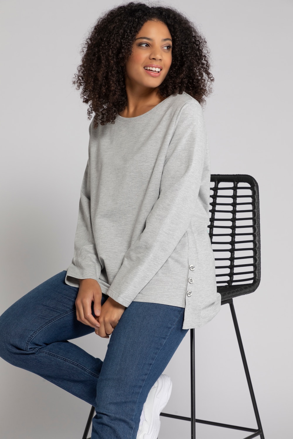 Grote Maten Sweatshirt, Dames, grijs, Maat: 58/60, Katoen, Ulla Popken Grote Maten Sweatshirt, Dames, grijs, Maat: 58/60, Katoen, Ulla Popken