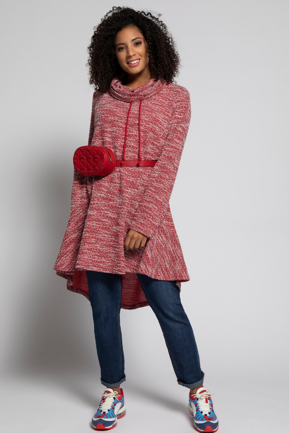 Grote Maten longline sweater, Dames, rood, Maat: 50/52, Polyester, Ulla Popken Grote Maten longline sweater, Dames, rood, Maat: 50/52, Polyester, Ulla Popken
