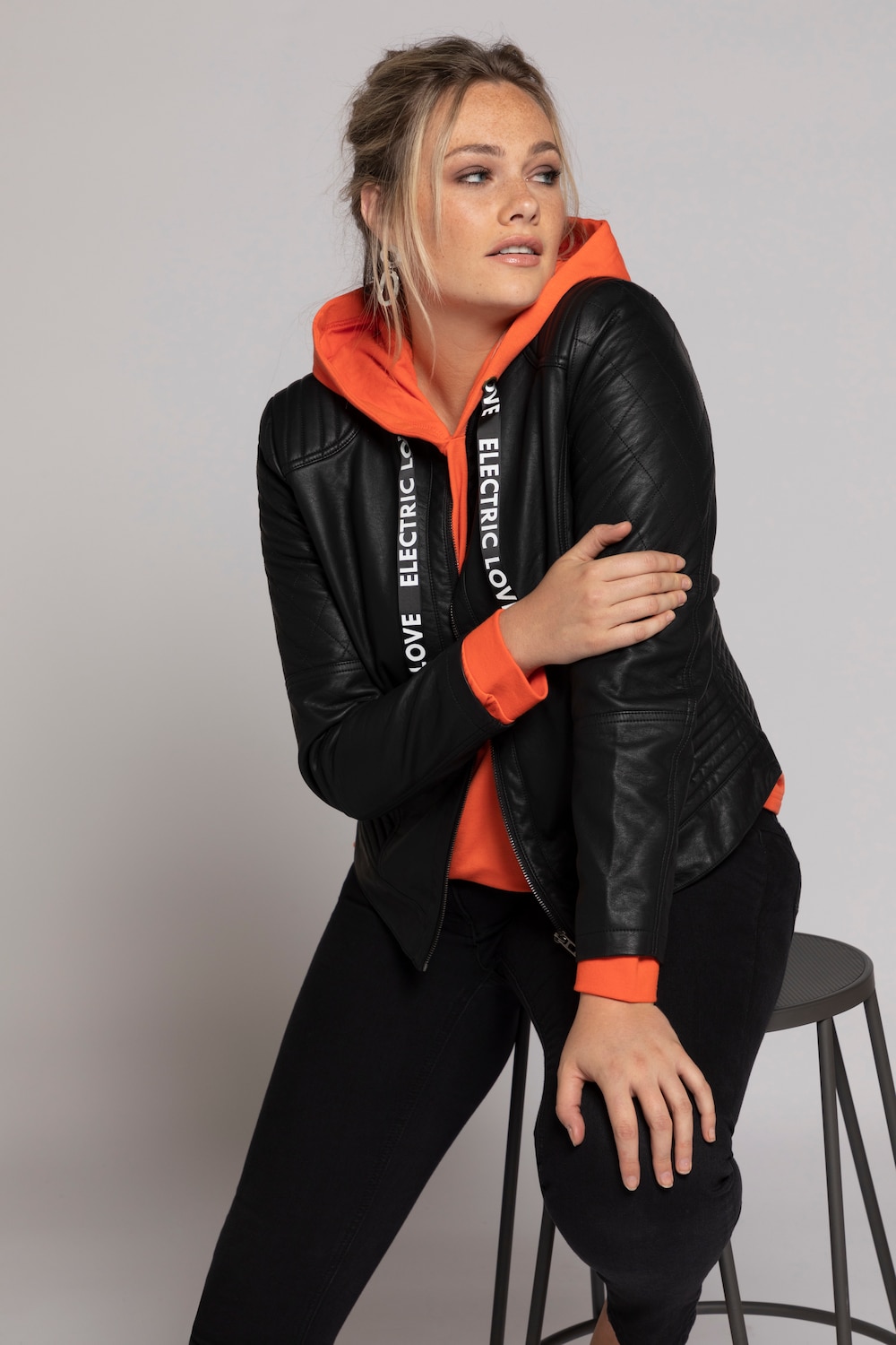 Grote Maten bikerjack, Dames, zwart, Maat: 48, Polyester/Synthetische vezels, Ulla Popken